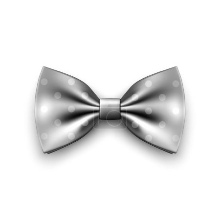 Illustration for Vector 3d Realistic Gray Silver Bow Tie Icon Closeup Isolated on White Background. Silk Glossy Bowtie, Tie Gentleman. Mockup, Design Template. Bow tie for Man. Mens Fashion, Fathers Day Holiday. - Royalty Free Image