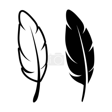 Vector Black and White Fluffy Feather Logo Icon, Silhouette Feder Set Nahaufnahme Isoliert. Design-Vorlage von Flamingo, Engel, Vogelfeder. Leichtigkeit, Freiheitsbegriff.