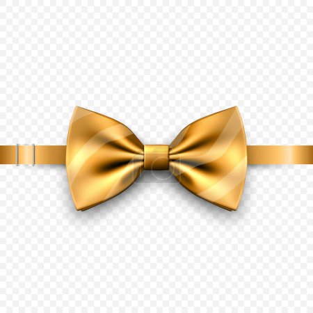 Illustration for Vector 3d Realistic Golden Bow Tie Closeup Isolated. Silk Glossy Bowtie, Tie Gentleman. Mockup, Design Template. Bow Tie for Man. Mens Fashion, Fathers Day Holiday. - Royalty Free Image