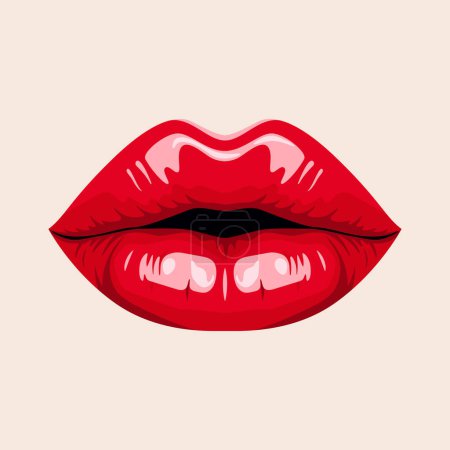 Illustration for Flat Vector Red Female Lips Icon Closeup. Woman Lips Giving Kisses. Kiss, Love, Sexy and Beauty Concept. Modern Pop Art Cartoon Comic Style, Simple Design. - Royalty Free Image