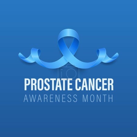 Illustration for Prostate Cancer Banner, Card, Placard with Vector 3d Realistic Blue Ribbon on Blue Background. Prostate Cancer Awareness Month Symbol Closeup, September. World Prostate Cancer Day Concept. - Royalty Free Image