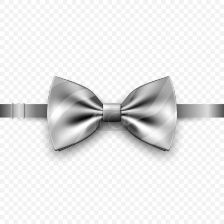 Illustration for Vector 3d Realistic Gray Silver Bow Tie Closeup Isolated. Silk Glossy Bowtie, Tie Gentleman. Mockup, Design Template. Bow Tie for Man. Mens Fashion, Fathers Day Holiday. - Royalty Free Image