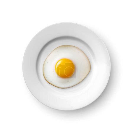 Illustration for Realistic Vector 3d Fried Egg on a Dish Plate Closeup Isolated in Top View. Design Template of Scrambled Eggs, Fried Egg or Omelette, Breakfast Concept. - Royalty Free Image