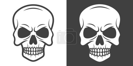 Illustration for Vector Black and White Skull Icon Set Closeup Isolated. Skulls Collection with Outline, Cut Out Style in Front View. Hand Drawn Skull Head Design Template. - Royalty Free Image