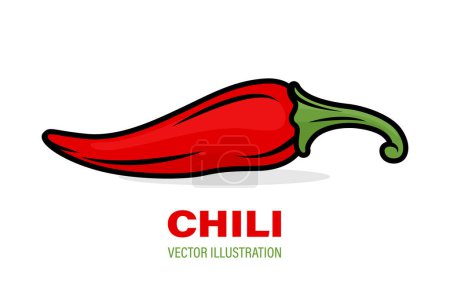 Flat Vector Design Template von Whole Fresh Chili Pepper Closeup isoliert. Spicy Chili Pepper in der Frontansicht. Vector Chili Pepper Illustration für Kulinarisches, Kochen und scharfes Lebensmittelkonzept.
