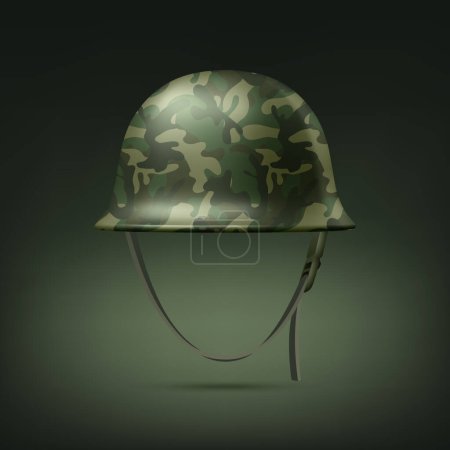 Illustration for Vector 3d Realistic Green Military Protective Helmet Closeup Isolated. Helmet, Army Symbol of Defense and Protection. Soldier Helmet Design Template for Military, Defense and Safety Concept. - Royalty Free Image