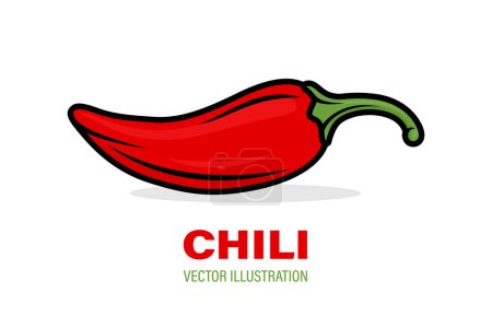 Flat Vector Design Template von Whole Fresh Chili Pepper Closeup isoliert. Spicy Chili Pepper in der Frontansicht. Vector Chili Pepper Illustration für Kulinarisches, Kochen und scharfes Lebensmittelkonzept.
