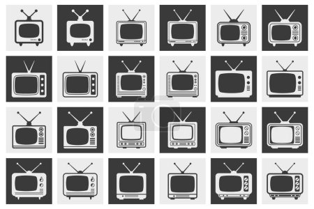Flat Vector Retro TV Simple Icon Set. Vintage TV Design Template, Clipart. Classic Retro TV Receiver Collection.