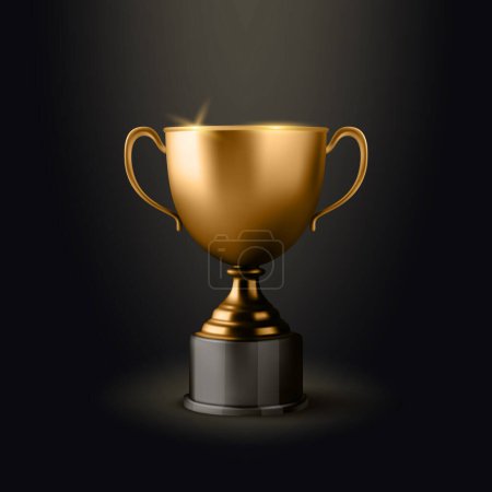 Vector 3d Realistic Blank Golden Champion Cup Icon Closeup on Black Background. Design Template of Championship Trophy. Sport Tournament Award, Gold Winner Cup and Victory Concept.