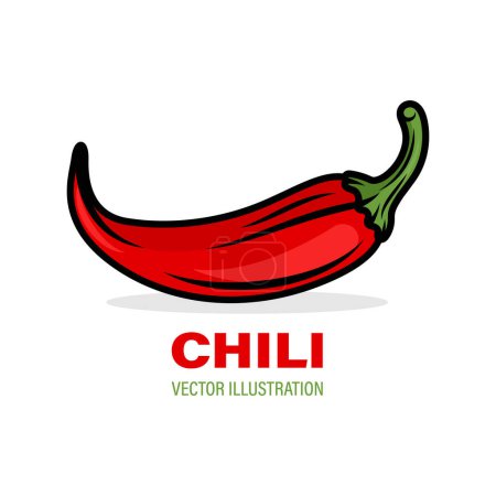Illustration for Cartoon Red Hot Chili Pepper Closeup Isolated on White Background. Hand Drawn Spicy Chili Pepper, Vector Illustration. - Royalty Free Image