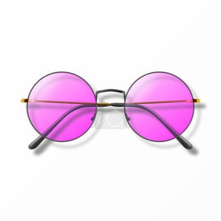 Vector 3d Realistic Pink Round Frame Glasses Isolated. Sunglasses, Lens, Vintage Eyeglasses in Top View. Design Template for Optics and Eyewear Branding Concept.
