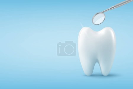 Vektor-Banner mit realistischen Zahn- und Mundspiegeln in Großaufnahme. Zahnheilkunde Design für Medizin, Zahnpasta Werbung. Gesunde Mundhygiene, Zahnpflege.