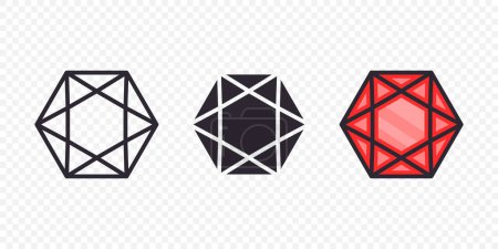 Illustration for Vector Flat Simple Minimalistic Gemstone Icons Set. Diamond, Crystal, Rhinestones Closeup Isolated. Jewerly Concept. Design Template of Gemstones, Gem Clipart. Top, Front View. - Royalty Free Image