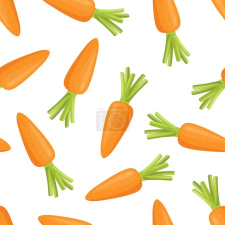 Vector Seamless Cute Pattern Cartoon Flat Carrots on White Background. Fresh Orange Color Carrot Print. Healthy Eating Concept.