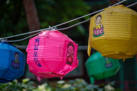 Photo for Colorful Buddha birthday lanterns at Namsangol Hanok Village in Seoul South Korea on 20 May 2023 - Royalty Free Image
