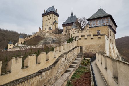 Photo for Karlstejn famous gothic Bohemian castle near Prague capital of Czech Republic built by Holy Roman Emperor Charles IV - Royalty Free Image