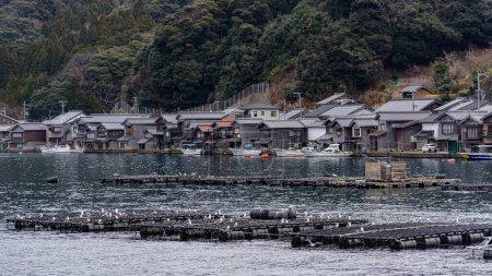 Pêcheurs traditionnels Funaya hangars à bateaux dans la préfecture d'Ine au nord de Kyoto sur la mer du Japon