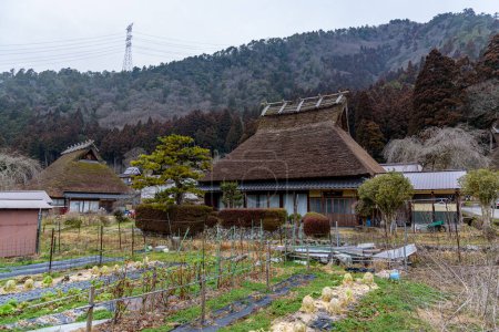Traditional thatched roof houses of Miyama village in Kyoto Prefecture in Japan, made using kayabuki grass roofing technique, a UNESCO Intangible Cultural Heritage on 17 February 2024