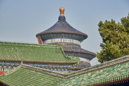 Tourist landmarks of Temple of Heaven, where emperors of the Ming and Qing dynasties prayed to Heaven for good harvest, in Beijing, China on