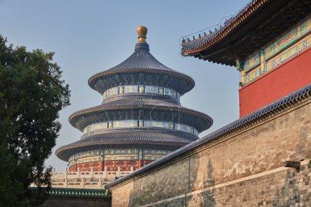 Tourist landmarks of Temple of Heaven, where emperors of the Ming and Qing dynasties prayed to Heaven for good harvest, in Beijing, China on