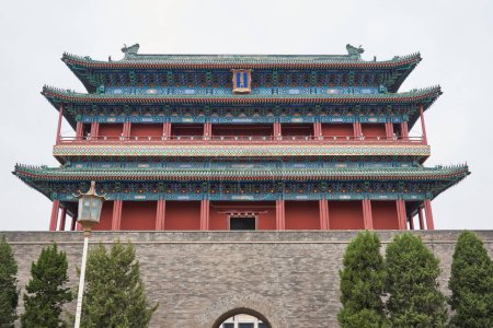 Photo for Archery tower of the historic Zhengyangmen gate in Qianmen street, located to the south of Tiananmen Square in Beijing, China on 19 April 2024 - Royalty Free Image