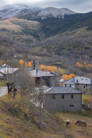 Téléchargez les photos : Belle ville appelée Durro entourée de montagnes dans les Pyrénées en Catalogne - en image libre de droit