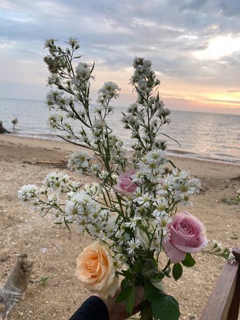 Téléchargez les photos : Une belle collection de fleurs sur la plage - en image libre de droit