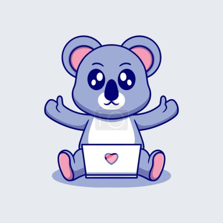 Téléchargez les illustrations : Koala mignon avec illustration icône de dessin animé ordinateur portable - en licence libre de droit
