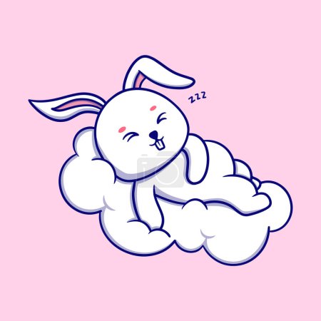 Téléchargez les illustrations : Mignon lapin sommeil sur nuage dessin animé icône illustration - en licence libre de droit