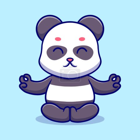Téléchargez les illustrations : Mignon panda méditer dessin animé illustration - en licence libre de droit