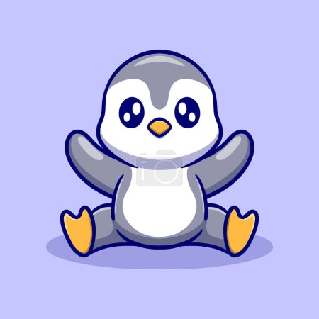 Téléchargez les illustrations : Mignon bébé pingouin dessin animé icône illustration - en licence libre de droit