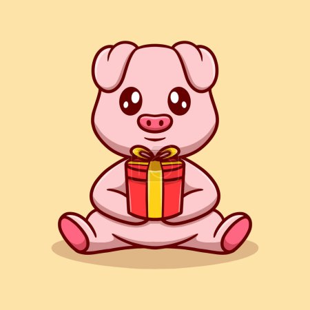 Illustration for Cute holding gift cartoon icon illustration - Royalty Free Image