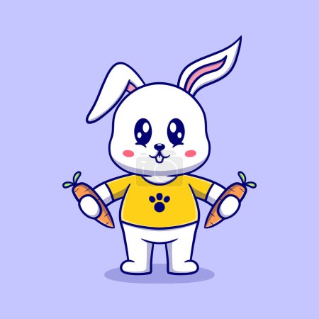 Téléchargez les illustrations : Mignon lapin tenant carotte dessin animé icône illustration - en licence libre de droit