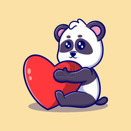Téléchargez les illustrations : Mignon petit panda tenant amour dessin animé icône illustration. autocollant drôle pour les enfants - en licence libre de droit