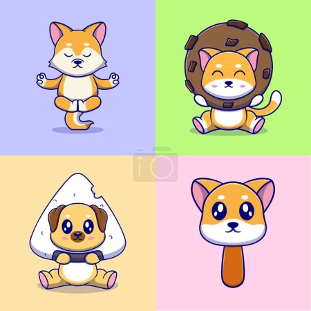 Illustration for Different types of vector cartoon animals for stickers. Vector illustration of funny cartoons of different animals breeds in trendy flat style. - Royalty Free Image