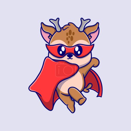 Illustration for Cute super deer cartoon icon illustration. funny sticker for kids - Royalty Free Image