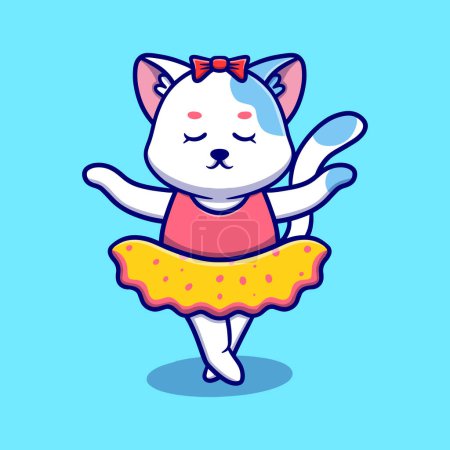 Téléchargez les illustrations : Jolie illustration d'icône de dessin animé chat dansant. autocollant drôle pour les enfants - en licence libre de droit