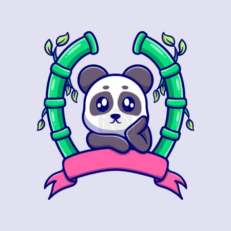 Téléchargez les illustrations : Illustration d'icône de dessin animé panda ennuyé mignon. autocollant drôle pour les enfants - en licence libre de droit