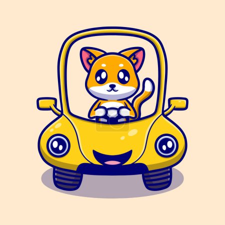 Illustration for Cute dog rid car cartoon icon illustration. funny sticker for your business - Royalty Free Image