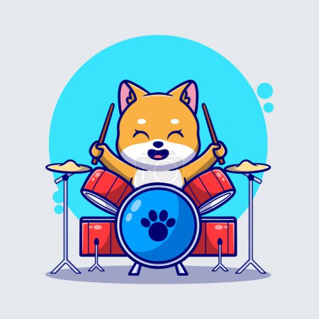 Illustration for Cute dog playing drum cartoon icon illustration. funny character for stickers and business - Royalty Free Image