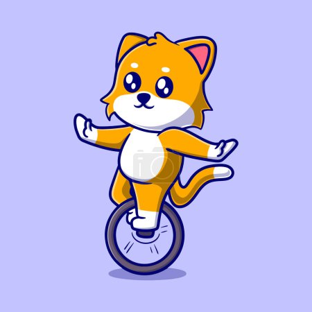 Illustration for Cute cat-playing circus cartoon icon illustration. funny character for stickers and business - Royalty Free Image