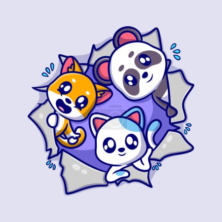 Illustration for Cute animals cartoon icon illustration. funny character for stickers and education - Royalty Free Image