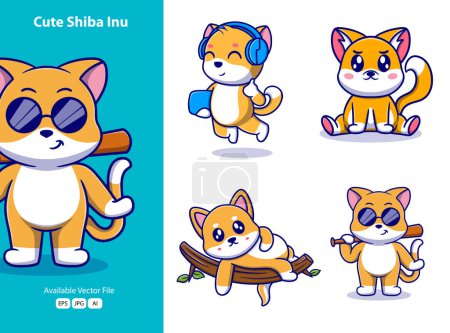 Illustration for Cute shiba inu cartoon icon illustration. funny gifts for stickers - Royalty Free Image