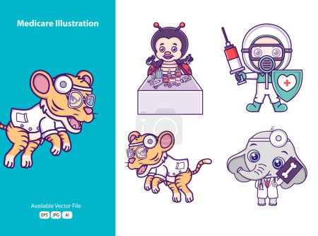 Illustration for Cute medical animal cartoon icon illustration. funny gifts for stickers - Royalty Free Image