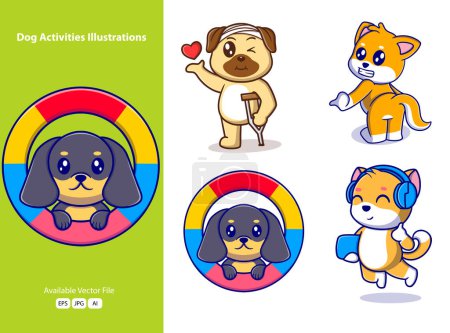 Téléchargez les illustrations : Jolie illustration d'icône de dessin animé pour chien. cadeaux drôles pour autocollants - en licence libre de droit