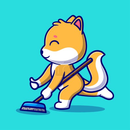 Illustration for Ute dog mop the floor cartoon icon illustration - Royalty Free Image