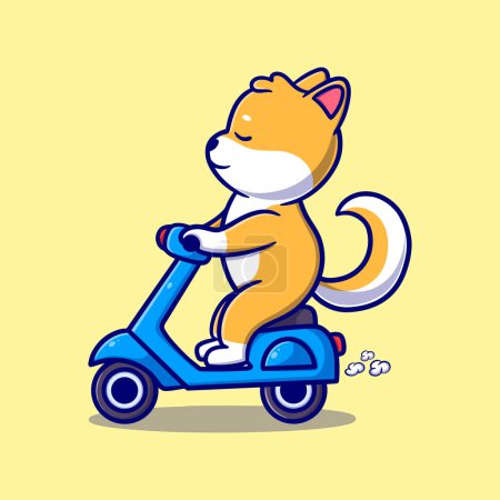 Illustration for Cute dog rid scooter cartoon icon illustration - Royalty Free Image