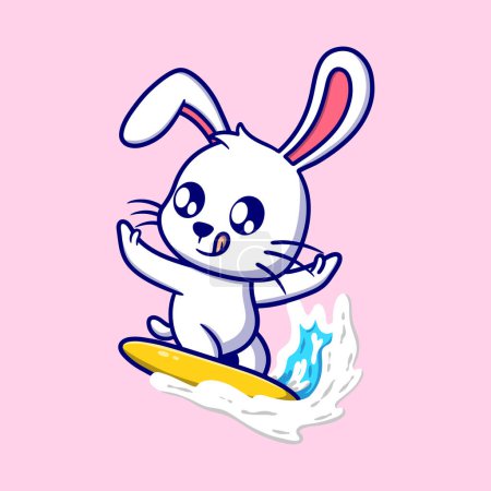 Illustration for Cute surfing bunny cartoon icon illustration. funny gift cartoon. Business icon concept. Flat cartoon style - Royalty Free Image