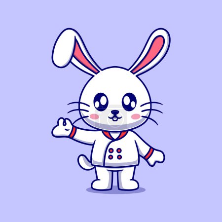 Illustration for Cute chef bunny cartoon icon illustration. funny gift cartoon. Business icon concept. Flat cartoon style - Royalty Free Image