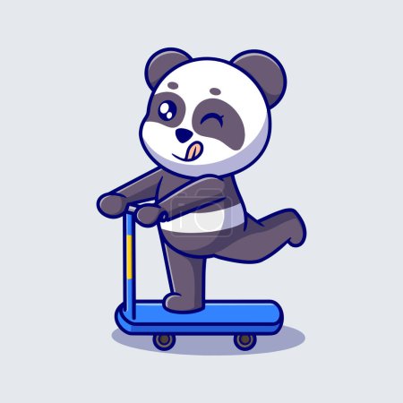 Téléchargez les illustrations : Vecteur gratuit mignon heureux panda dessin animé icône illustration. animal icône concept isolé. style dessin animé plat - en licence libre de droit